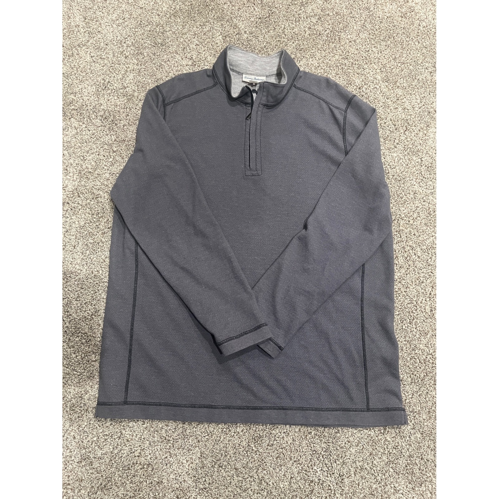 Tommy Bahama Mens Xlt Reversible Quarter Zip Pullover Gray Herringbone Sweater
